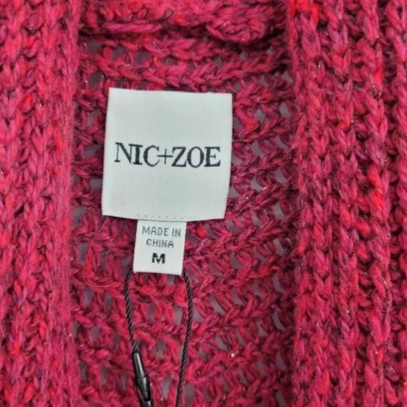 NIC+ZOE cardigan pomegranate red chunky knit knee leghnth size Medium - Picture 5 of 8